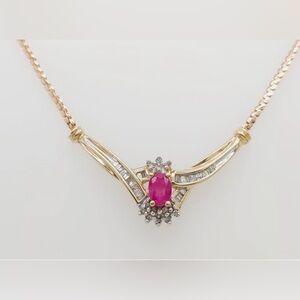 10k Genuine Ruby and Diamonds Vintage ADL Designer Italy Stamped Necklace 16in